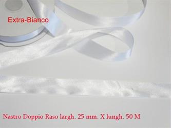 Nastro Doppio Raso Extra Bianco 25 Mm x 50 Metri