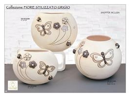 Vaso Lipari Cm 23 Misura Piccola Fondo Bianco Con Fiori e Coccinelle Stilizzate Box Bianco Lucido