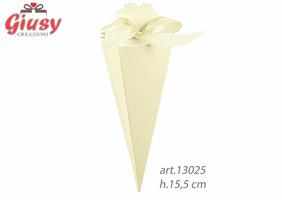 Cono Quadro In Cartoncino Decoro Seta Avorio h.15,5 Cm 10*200