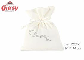 Sacchetto Raso Con Scritta Love In Argento 10xh.14 Cm 12*360