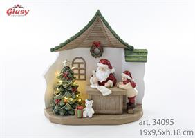 Casetta Con Babbo Natale In Resina Con Luci 19x9,5xh.18 Cm 1*12