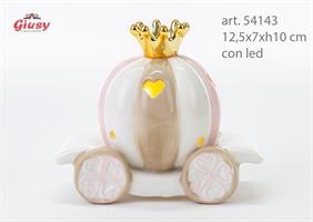 Carrozza Con Led In Porcellana Con Decoro Rosa 12,5x7xh.10 Cm 1*36