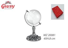 Globo Terrestre In Vetro Con Base Laurea In Ottone Placcato In Argento 4xh.8Cm Completo Di Scatola