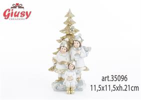 Albero Natalizio Con Bimbi In Resina Oro 11,5x11,5xh.21 Cm 1*24