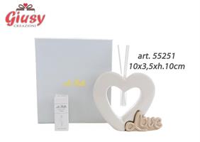 Profumatore Cuore Love Bianco In Porcellana 10x3,5xh.10cm Con Astuccio Ed Essenza 1*48