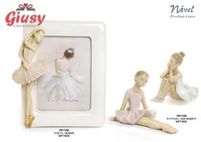 Portafoto Ballerina In Porcellana H.21,7 Cm Compresa di Gift Box 2*18