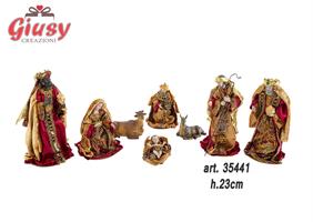 Set 8 Pezzi Natività In Resina Con Vestiti In Tessuto Colore Rosso H.23 Cm 1*2