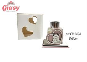 Profumatore Cuore Con Orsetto In Legno Color Rosa Con Profumo Da 50 Ml 8xH.8 Cm Completo Di Scatola