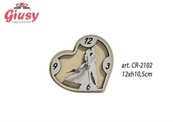 Orologio Cuore In Legno Color Panna Con Sposi 12xH.10,5 Cm Completo Di Scatola