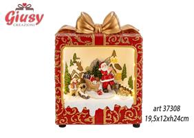 Paesaggio Di Babbo Natale In Resina Con Luce Led E 8 Melodie 19,5x12xH.24 Cm 1*12