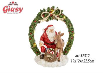 Babbo Natale E Renna In Resina Con Luce Led 19x12xH.22,5 Cm 1*12