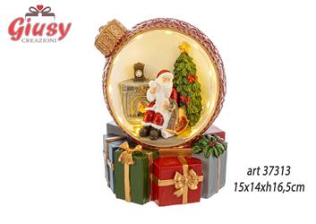 Sfera Natalizia Con Babbo Natale E Doni In Resina Con Luce Led 15x14xH.16,5 Cm 1*12