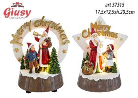 Babbo Natale In Resina Con Luce Led E 8 Melodie 2 Soggetti Assortiti 17,5x12,5xH.20,5 Cm 2*12