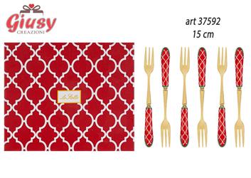 Set 6 Forchettine Con Decoro Natalizio 15 Cm Completo Di Scatola 1*24