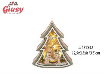 Albero Natalizio Con Natività In Legno Con Luce Led 12,5x3,5xH.13,5 Cm 4*48