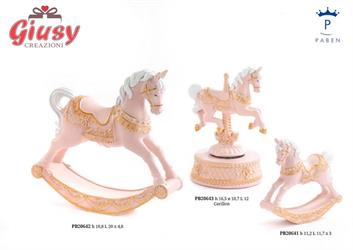 Cavallo A Dondolo In Resina Color Rosa Con Dettagli Oro H.11,2 Cm 6*72