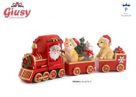 Set Trenino In Resina Con Gatti, Cane E Babbo Natale 35 Cm 1*8