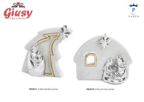 Set Natività Con Capanna Stilizzata In Resina Color Argento H.9,5 Cm 6*48