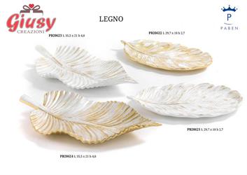 Vassoio Foglia In Legno Color Bianco Con Dettagli Oro 29,7 Cm 6*36