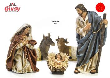 Set Natività Con Bue E Asinello In Resina H.44 Cm