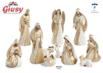 Set Presepe Da 11 Soggetti In Porcellana Bianca Con Dettagli Oro Antico H.16,3 Cm 1*6