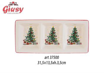 Vassoio In Ceramica Decoro Albero Di Natale 31,5x13,5xH.3,5 Cm 4*24