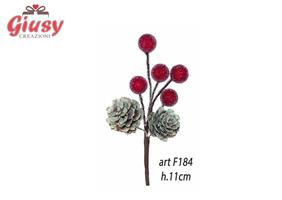 Set 12 Mazzolini Con 5 Frutti Di Bosco E 3 Pigne H.11 Cm