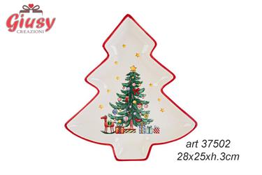 Vassoio In Ceramica Decoro Albero Natalizio 28x25xH.3 Cm 4*16