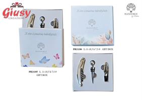 Set 3 Utensili X Vino In Metallo e Plastica 11 Cm Decoro Farfalle Completo Di Scatola 1*48