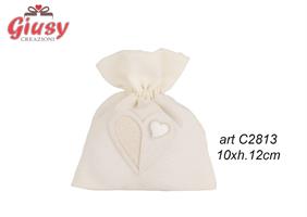 Sacchetto Light Bag In Cotone Color Bianco Con Cuore 10xH.12 Cm 12*600