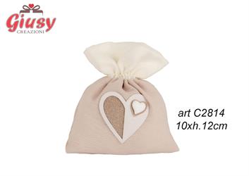 Sacchetto Light Bag In Cotone Color Beige Con Cuore 10xH.12 Cm 12*600