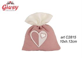 Sacchetto Light Bag In Cotone Color Rosa Antico Con Cuore 10xH.12 Cm 12*600