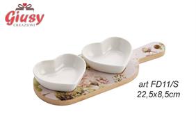 Set 2 Ciotole Cuore In Ceramica Decoro Hidra 22,5x8,5 Cm Completo Di Scatola 1*24