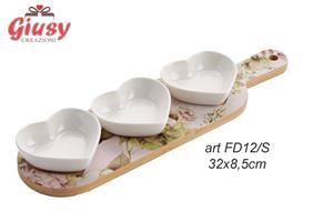 Set 3 Ciotole Cuore In Ceramica Decoro Hidra 32x8,5 Cm Completo Di Scatola 1*12