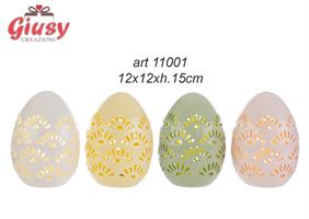 Uova Di Pasqua In Porcellana 4 Colori Assortiti 12x12xH.15 Cm Con Luce Led 4*24