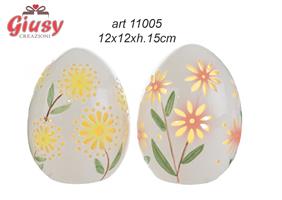 Uovo Di Pasqua In Porcellana Decorata 2 Soggetti Assortiti Con Luce Led 12x12xH.15 Cm 2*24