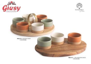 SET ANTIPAST.3 CIOTOLE SU VASSOIO 25CM.PORC.LEGNO C.BOX