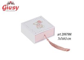 Scatola Degustazione Decoro Orsetta Rosa Con Inserto E Nappina Color Rosa 7x7xH.3 Cm 6*288