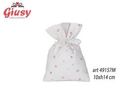 Sacchetto In Cotone Color Bianco Con Stelline Rosa 10xH.14 Cm 12*432