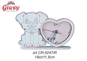 Orologio In Legno Color Rosa Con Cagnolino 18xH.11,5 Cm Completo Di Scatola