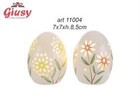 Uovo Di Pasqua In Porcellana Decorata 2 Soggetti Assortiti Con Luce Led 7x7xH.8,5 Cm 4*48