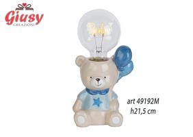 Lampada Orsetto In Resina Con Dettagli Azzurri Con Scritta Baby H.21,5 Cm Completo Di Scatola 1*24