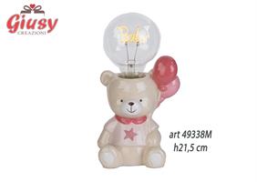 Lampada Orsetta In Resina Con Dettagli Rosa Con Scritta Baby H.21,5 Cm Completo Di Scatola 1*24