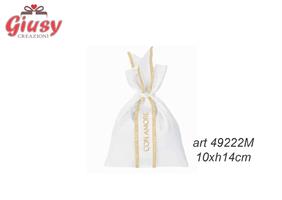 Sacchetto In Raso Color Bianco Con Scritta Con Amore Color Oro 10xH.14 Cm 12*288