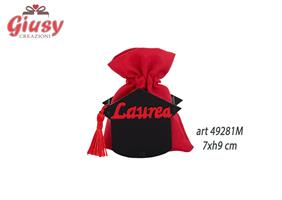 Reggisacchetto Tocco Laurea In Plex Color Nero Con Sacchetto In Cotone Rosso 7xH.9 Cm 12*288