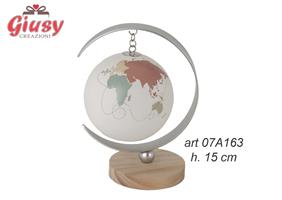 Sfera Globe In Vetro Su Base In Legno Con Luce Led Senza Pile H.15 Cm 1*24