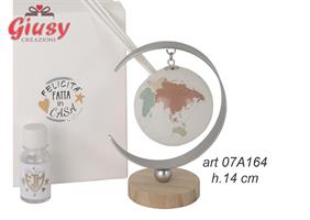 Profumatore Sfera Globe In Vetro Su Base In Legno H.14 Cm Completo Di Essenza E Scatola 1*48