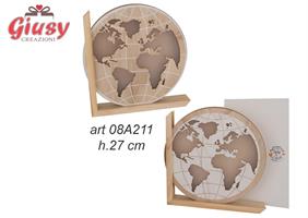 Mappamondo In Legno Con Led Senza Pile 2 Soggetti Assortiti H.27 Cm Completo Di Scatola 2*12