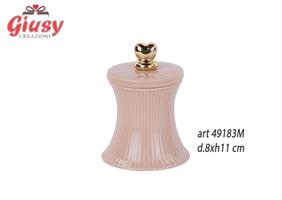 Barattolo In Porcellana Decoro Plisse Rosa D.8xH.11 Cm Completo Di Scatola 1*48