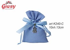 Sacchetto In Cotone Color Azzurro Con Charm Orsetto 10xH.13 Cm 10*250